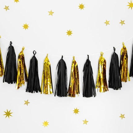 Feestbazaar Tassel Slinger Spiegel goud/zwart 1,5 meter
