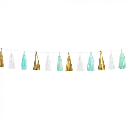 Feestbazaar Tasselslinger Goud/Wit/Mint Madison (3m)