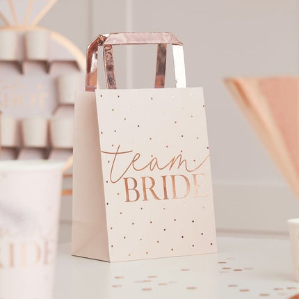 Feestbazaar Team Bride Party Tasjes Rose Goud stippen (5st)