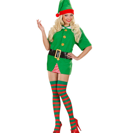 Feestbazaar Thigh High Rood/Groen Gestreept