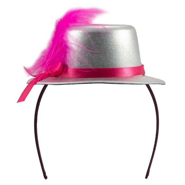 Feestbazaar Tiara met hoedje metallic zilver