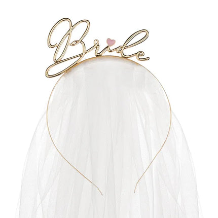 Feestbazaar Tiara met Sluier Bride Goud