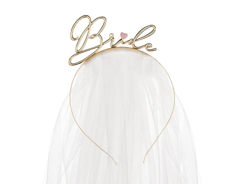 Feestbazaar Tiara met Sluier Bride Goud