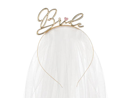 Feestbazaar Tiara met Sluier Bride Goud