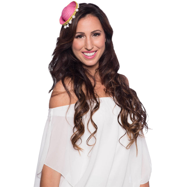 Feestbazaar Tiara Mini Sombrero Roze