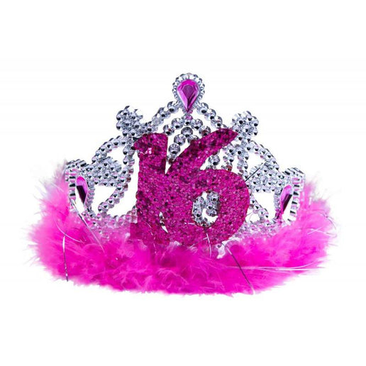 Feestbazaar Tiara roze bont sweet 16
