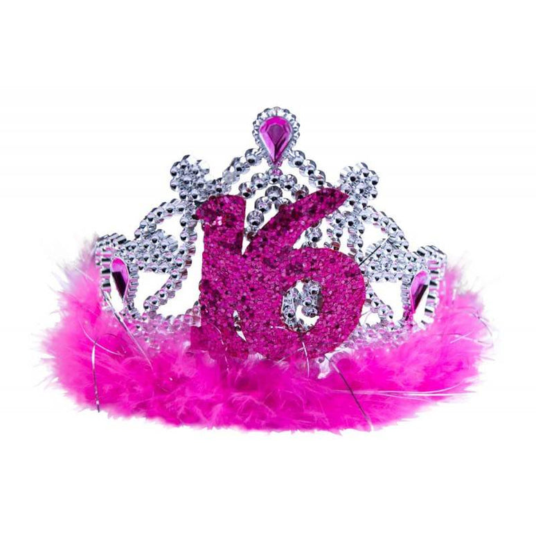 Feestbazaar Tiara roze bont sweet 16