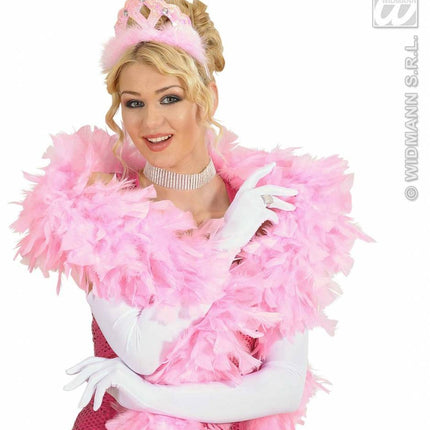 Feestbazaar Tiara roze pailletten met marabou en 3 stenen