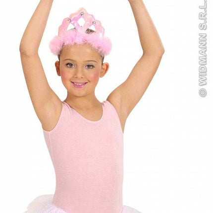 Feestbazaar Tiara roze pailletten met marabou en 3 stenen