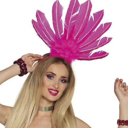 Feestbazaar Tiara Samba Neon Roze