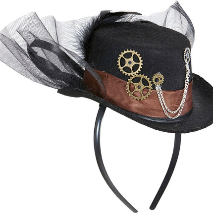 Feestbazaar Tiara Steampunk met Mini Hoed tandwielen