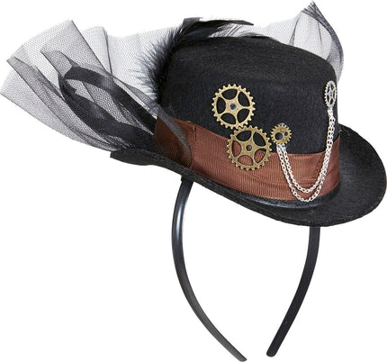 Feestbazaar Tiara Steampunk met Mini Hoed tandwielen