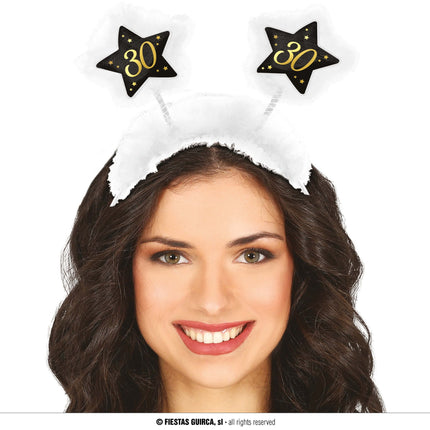 Feestbazaar Tiara Sterren 30 jaar zwart/wit/goud