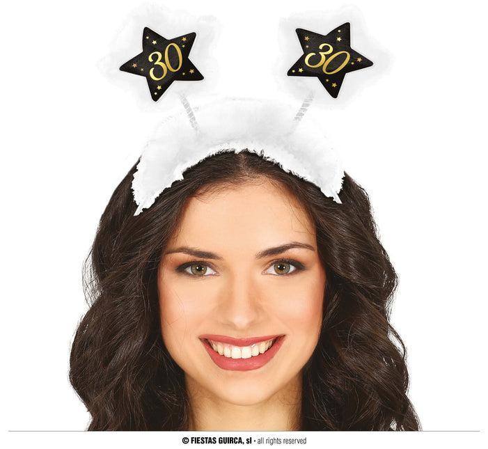 Feestbazaar Tiara Sterren 30 jaar zwart/wit/goud