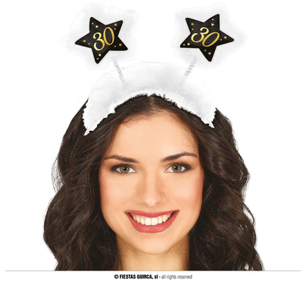 Feestbazaar Tiara Sterren 30 jaar zwart/wit/goud