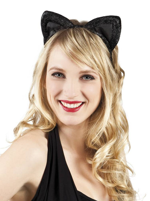 Feestbazaar Tiara velvet Kattenoren