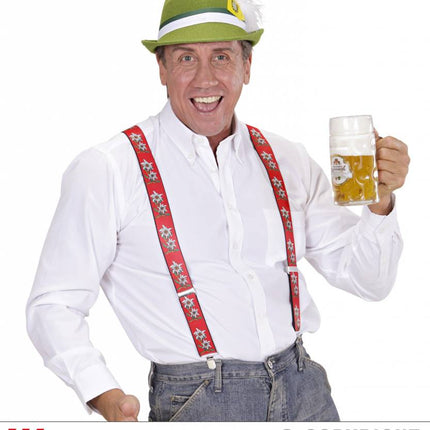 Feestbazaar Tiroler bretels edelweis rood
