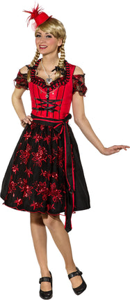 Feestbazaar Tiroler Jurk Dirndl Rood/Zwart Edelweiss Deluxe