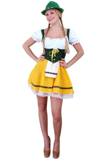 Feestbazaar Tiroler jurk kort geel/groen
