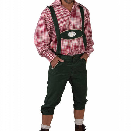 Feestbazaar Tiroler kleding: Broek met bretels Edelweiss groen