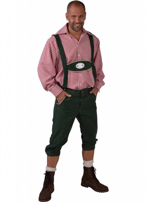 Feestbazaar Tiroler kleding: Broek met bretels Edelweiss groen