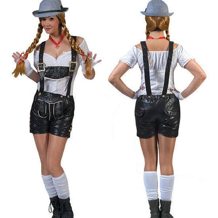 Feestbazaar Tiroolse lederhose dames lederlook zwart