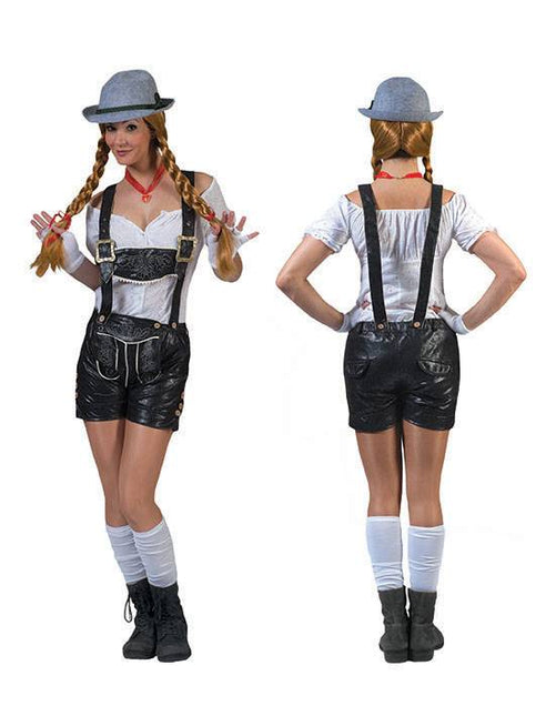 Feestbazaar Tiroolse lederhose dames lederlook zwart