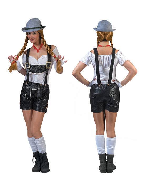Feestbazaar Tiroolse lederhose dames lederlook zwart