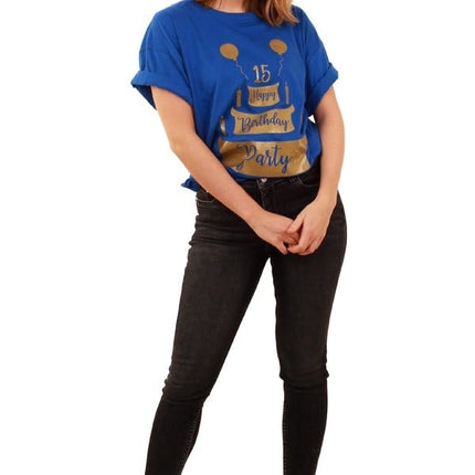 Feestbazaar Toppers T-Shirt Happy Birthday Blauw