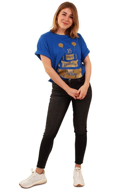 Feestbazaar Toppers T-Shirt Happy Birthday Blauw