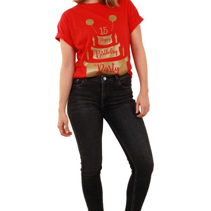 Feestbazaar Toppers T-Shirt Happy Birthday Rood