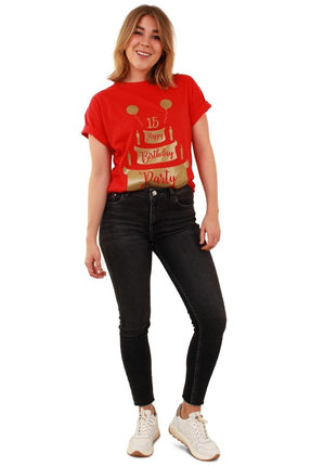 Feestbazaar Toppers T-Shirt Happy Birthday Rood