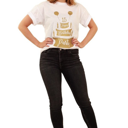 Feestbazaar Toppers T-Shirt Happy Birthday Wit