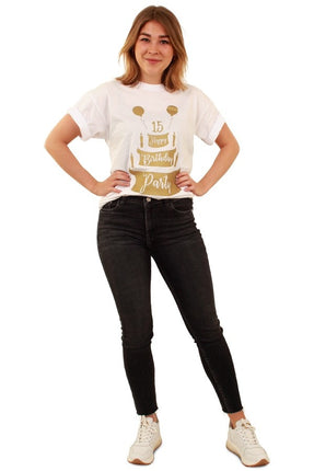 Feestbazaar Toppers T-Shirt Happy Birthday Wit