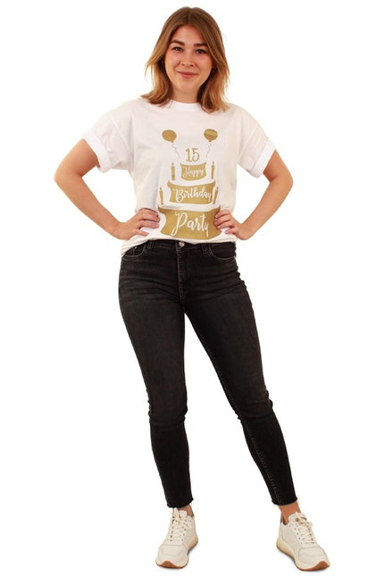 Feestbazaar Toppers T-Shirt Happy Birthday Wit