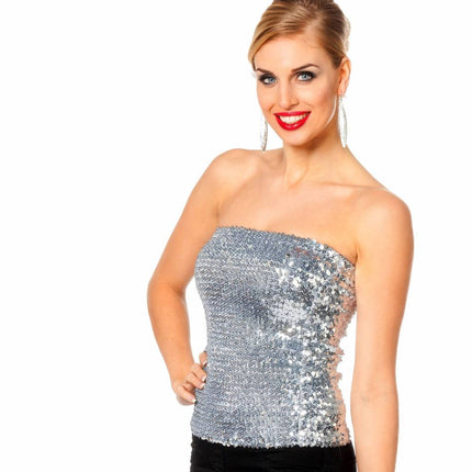 Feestbazaar Top/rok pailletten zilver