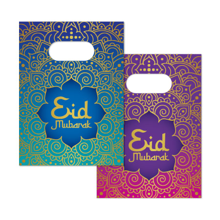 Feestbazaar Traktatie Zakjes Eid Mubarak Paars/Blauw (4st)
