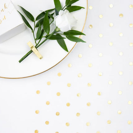 Feestbazaar Transparant Met Gouden Stippen Organza Op Rol (9m x 0.36m)