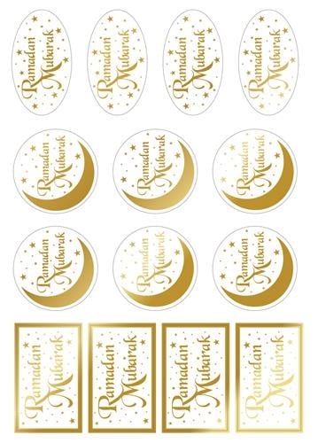Feestbazaar Transparante Cadeaulabels Eid Mubarak Goud (14st)