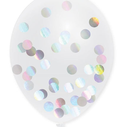 Feestbazaar Transparante Confetti Ballonnen Holografisch - 5 Stuks