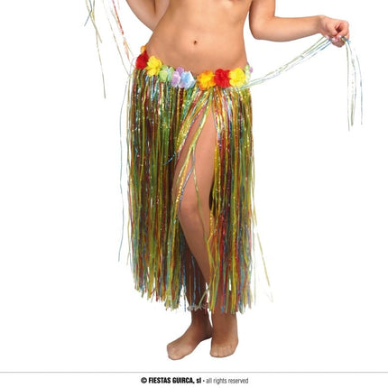 Feestbazaar Tropical Sliertjes Rok Multikleur met Bloemen 75cm