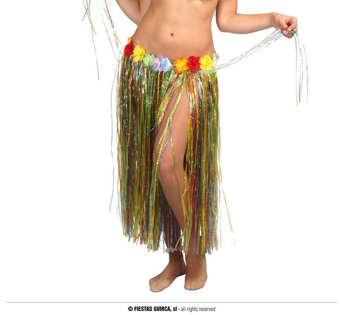Feestbazaar Tropical Sliertjes Rok Multikleur met Bloemen 75cm