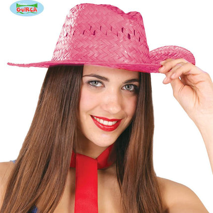 Feestbazaar Tropical strohoed pink