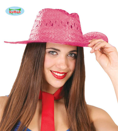 Feestbazaar Tropical strohoed pink