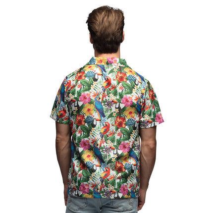 Feestbazaar Tropische Blouse Papegaai Bloemen Korte Mouw