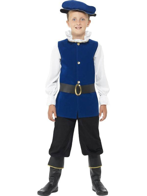 Feestbazaar Tudor jongen kostuum Royal Blue