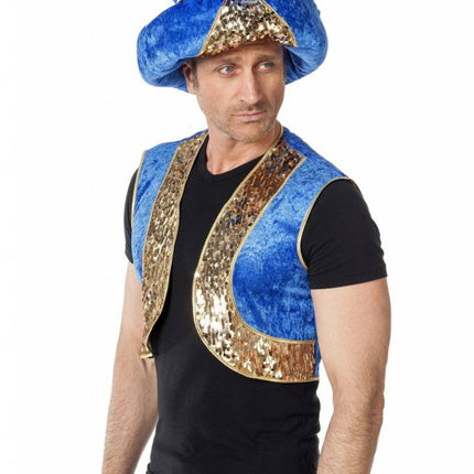 Feestbazaar Tulband Blauw met Goud