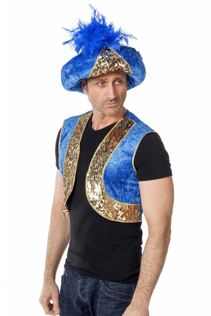 Feestbazaar Tulband Blauw met Goud