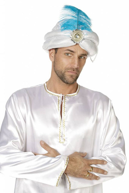 Feestbazaar Tulband hoofddoek Zilver Met Veer