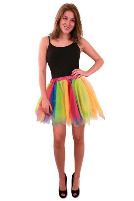 Feestbazaar Tule rok regenboog dames